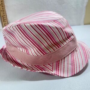 VTG PUMA Pink Striped Bucket Hat Womens S/M Fedora Style Sun Cap White Purple